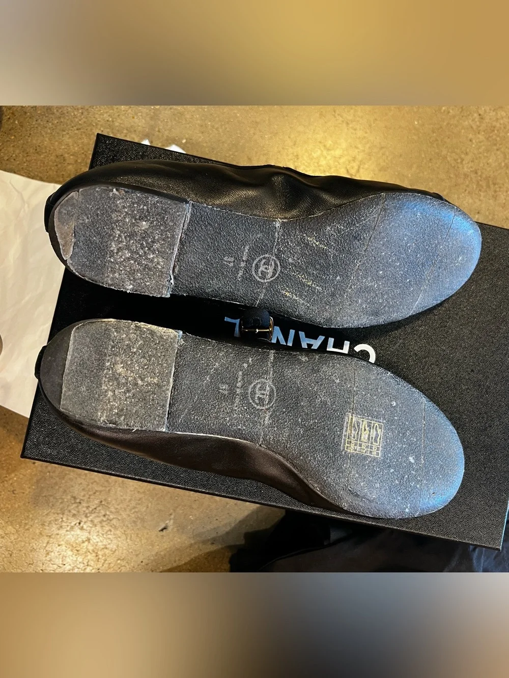 CHANEL Black Leather Mary Janes